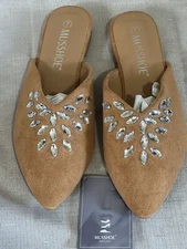 Musshoe Womens Slip On Pointed Toe Comfort Flats Mules Tan Size 7