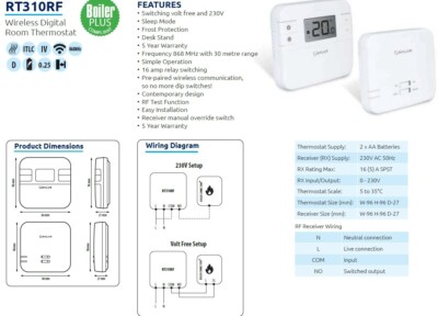 SALUS RT310RF DIGITAL WIRELESS CENTRAL HEATING ROOM THERMOSTAT | eBay