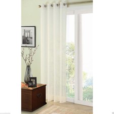 Ivory / Cream Plain Sheer Modern Simple Voile Curtain Eyelet Ring Top Single