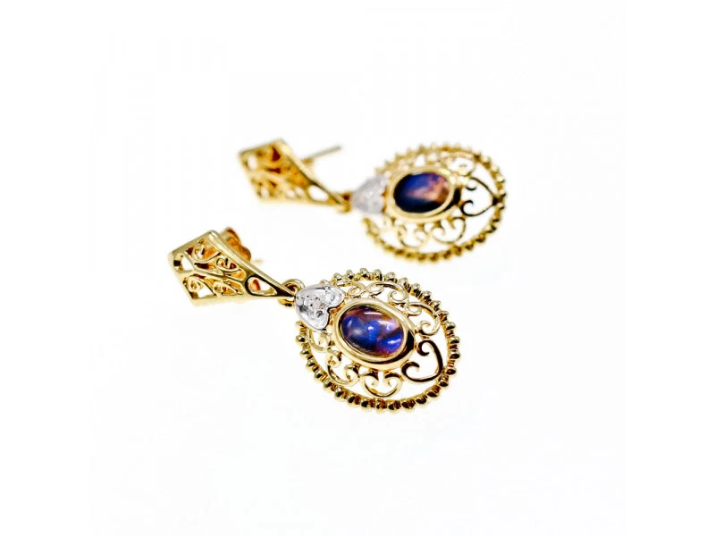 14K YELLOW GOLD MOONSTONE & DIAMONDS EARRINGS - Image 4 of 4