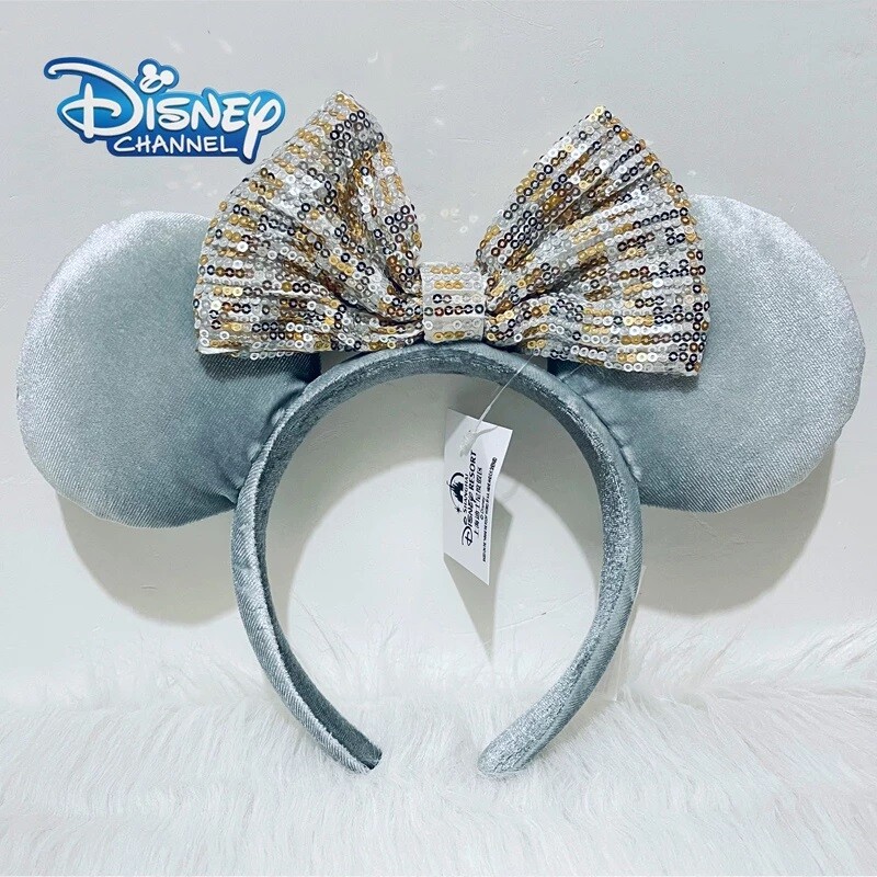 DISNEY PARKS MINNIE MOUSE EARS WINTER FROST GRAY QUILTED BOW HEADBAND s-l400.jpg main image 3