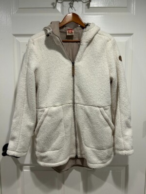 GERRY Hooded Theodora Berber Sherpa Fleece Jacket In Cream White Size  Medium