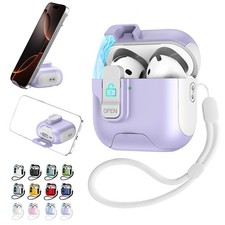 Fr AirPods 4 3 2 1/Pro 3rd 2025/Pro 2 1 Phone Stand Secure Locking Case w/ Strap
