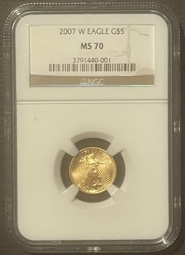 2007-W American Eagle $5 GOLD NGC MS70 : BU GEM Coin 1/10 Oz Bullion : 10446