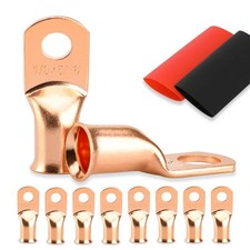 8PCS Battery Cable Ends, 1/0 Gauge Wire Connectors 5/16 Copper Wire Lugs
