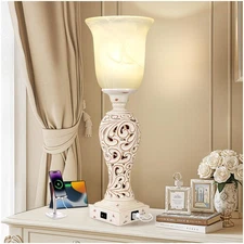 20" Bedside Lamp for Bedroom, Torchiere Table Lamp with 2 USB Charging Ports,...