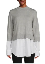 Veronica Beard Ravi Merino Wool 2 Layer Sweater Womens XSmall Gray