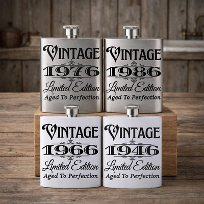 Flachmänner Geburtstag 8 Unzen Edelstahl Vintage 30. 40. 50. 60. 70. Geschenk