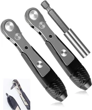 Mini Ratchet, 2 Pieces 1/4 Inch Drive Micro Ratcheting Bit Driver With1 Pieces 1