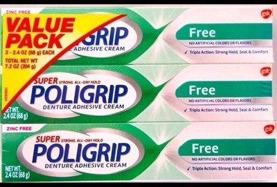 Super Poligrip Denture Adhesive Cream - *FREE - 3 PK false teeth tooth partial
