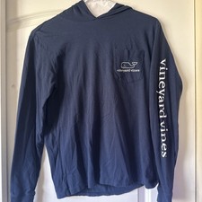 Sz S Vineyard Vines Shirt Midnight Blue Long Sleeve Tee Whale Graphic With hood
