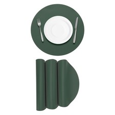 4Pcs Faux Leather Placemats for Dinner Tabletop, Round Mats (Green)