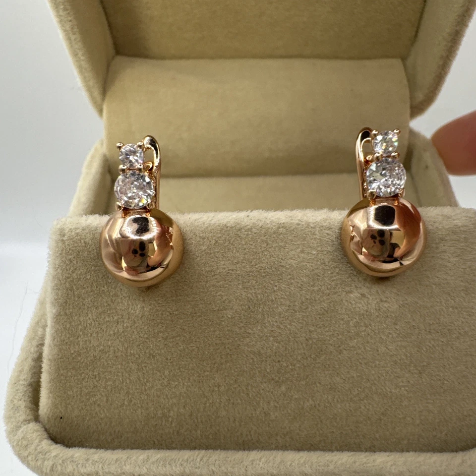 14ct Rolled Gold / Rose Gold Filled Ball Earrings Chunky Hallmarked 585RG Gift - Image 2 of 4