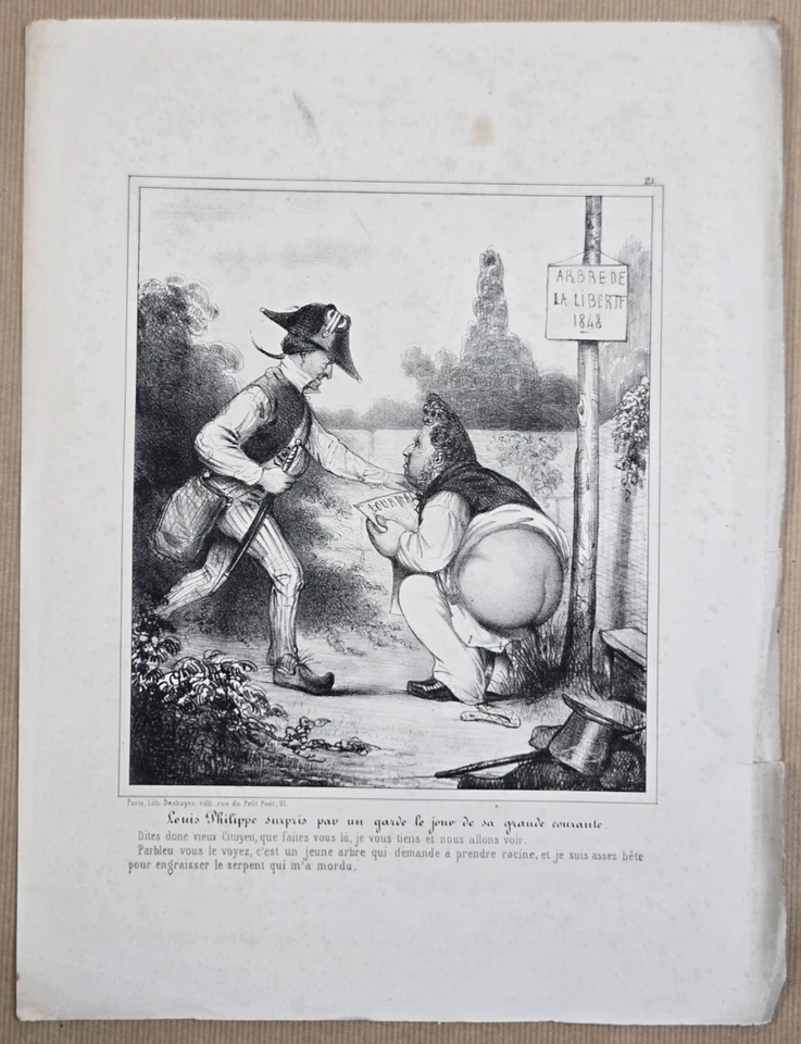 Lithographie CARICATURE XIXeme : Louis Philippe surpris par un garde - Photo 1/1