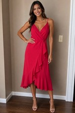 Lulus Wrap Dress XL Pink Sleeveless Ruffle Hem Midi Cocktail Party Wedding Guest