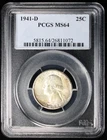 1941-D Washington Silver Quarter 25c PCGS MS64