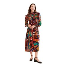 Farm Rio Tropical Shades size large new smocked long sleeve dress mixed midi mul