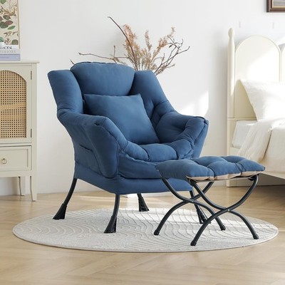 Lazy Chair with Ottoman, Reading Chair with a Pillow, Leisure Sofa Armchair w...