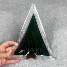 Fused Art Glass Woodland Christmas Tree Holiday Decor Plate Green Clear Handmade