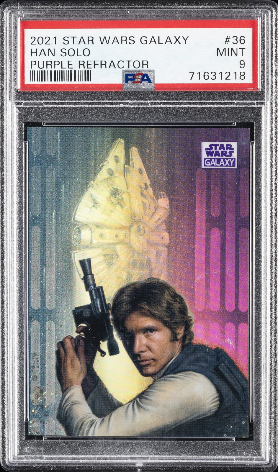 2021 TOPPS CHROME STAR WARS GALAXY PURPLE REFRACTOR #36 HAN SOLO 21/25 PSA 9