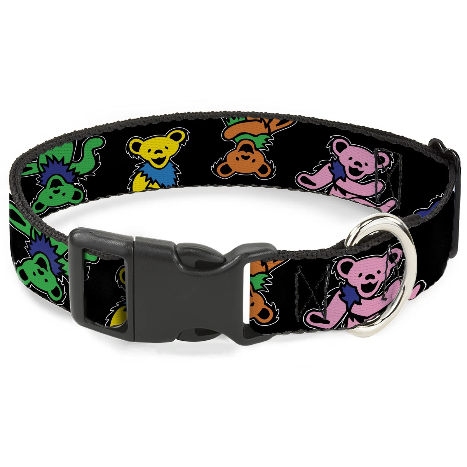 Plastic Clip Collar Grateful Dead Dancing Bears Close-Up Black/Multi Color Large