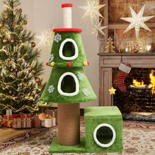 57 Tall Christmas Tree Shape Cat Tree with Multi-Level Design for Indoor Cats St
