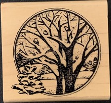 Embossing Arts Winter Landscape Snow Tree Birds Small Rubber Stamp