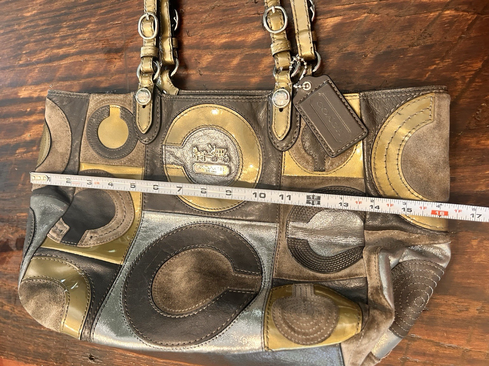 Coach Authentic Mia Patchwork C Gray Silver Green… - image 8