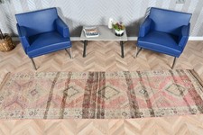 Vintage Runner Rug 2,8x10,2 ft, Pink Brown Abstract Rug Wool