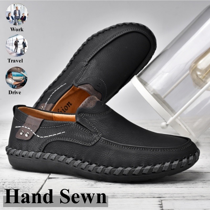 Men's Leisure Loafers Soft Business Office Hand Sewn Leather Shoes Driving Shoes