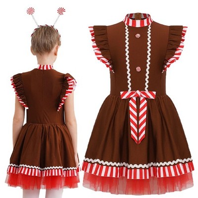 Kids Girls Costume Ballerina Dancewear Fancy Dress Up Tutu Dress Stage Stripes