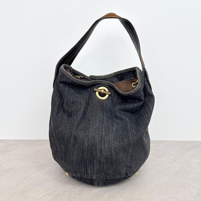 YVES SAINT LAURENT YSL Capri Bucket Shoulder Bag Denim Leather
