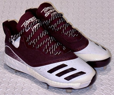ADIDAS Icon V 5 Mid White Maroon Metal Spike Baseball Cleats NEW Mens Sz 9.5