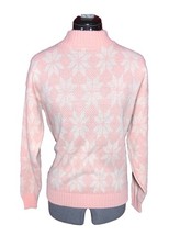 Vtg 80s Novelty Sweater Petite Pink Snowflake Lurex Mock Neck Metallic Knit M