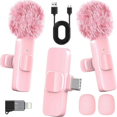 Pink Wireless Lavalier Microphone for iPhone & Android  Mini Clip-On..