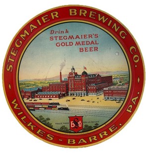 Vtg. Drink Stegmaier's Gold Medal Beer (Factory Scene) Tray Wilkes Barre PA