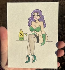 Original Art Miniature Painting ATC Burlesque Thigh Highs Legs Heels Sexy 