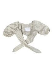 Posse Cropped Wrap Mia Top Womens Medium Natural Beige Puff Sleeves New W/ Tags