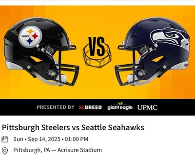 Pittsburgh Steelers vs Seattle Seahawks (4 NFL Football Tickets