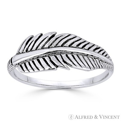 Adlerflügel Feder Charm oxidiert 0,925 Sterling Silber Vorsteckring Rechtshänder