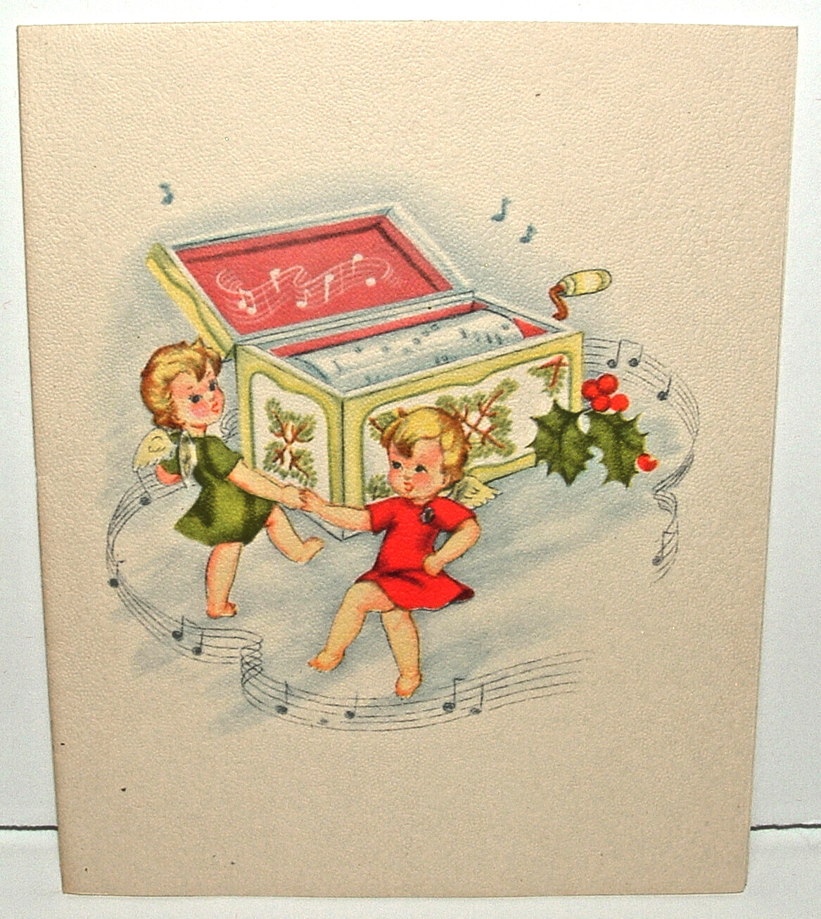 UNUSED - Angels Dance, Music Box - 1940's Vintage Christmas Greeting Card
