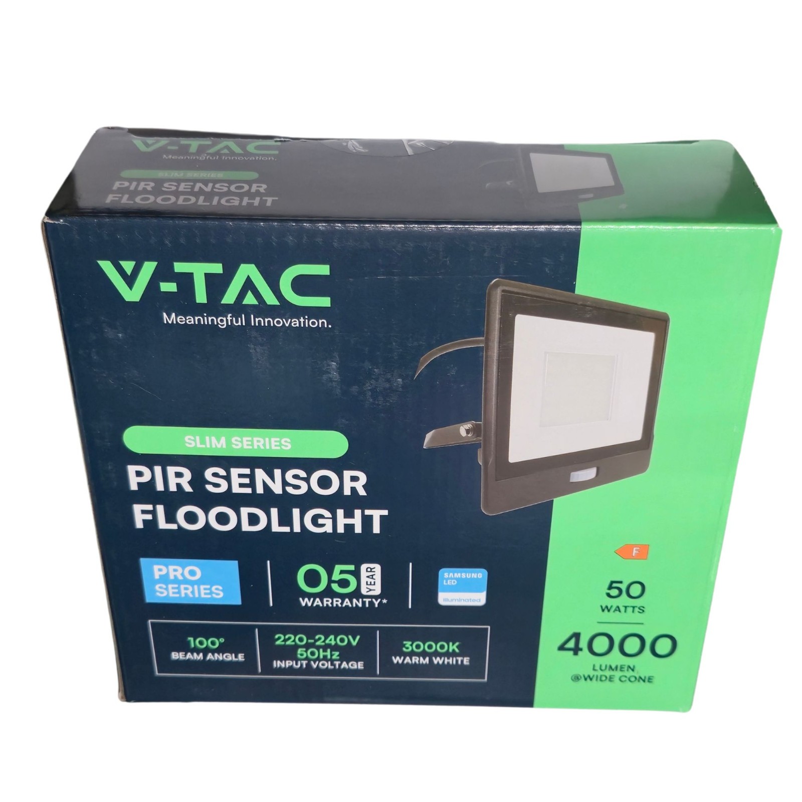 VTAC floodlight VT-158S-1 PIR SENSOR FLOODLIGHT SLIM  50W WARM WHITE 4000 LUMENS