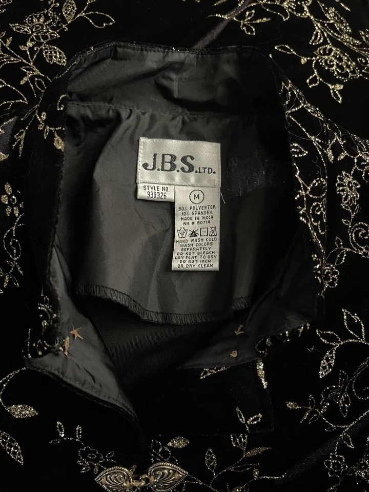 Chaqueta/Ablazer JBS LTD Vintage Inspirada Negro Terciopelo Mandarín Acentos Dorados Talla M Foto 2 de 4