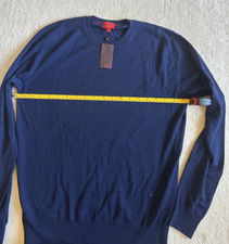 Isaia Crew Neck Pullover Sweater size SMALL in Solid Blue Wool/Silk/Cashmere