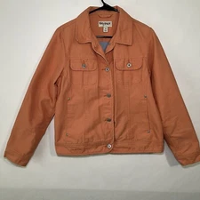 Dri Duck For Her Jacket Womens Size Medium Soft Canvas Orange Button Front EUC