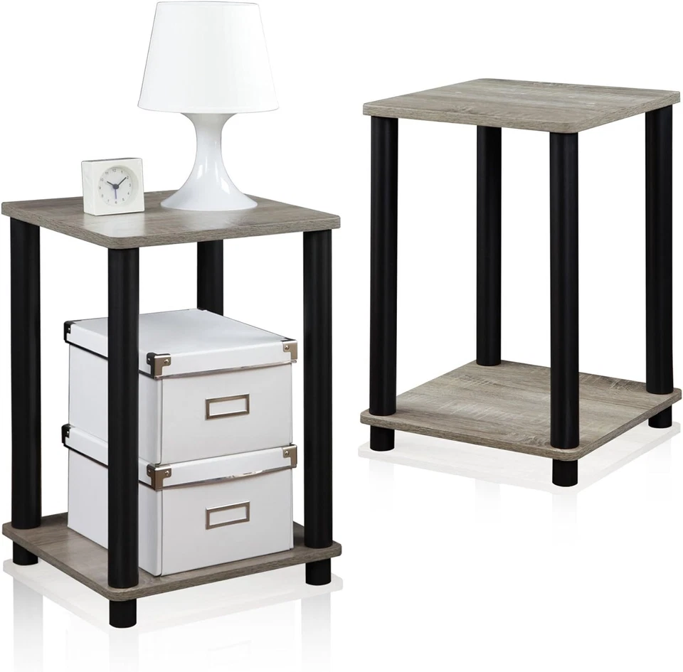 NEW - FURINNO Stylish End Table, French Oak Grey/Black,2-Pack (2-99800GYW) - Image 4 of 4