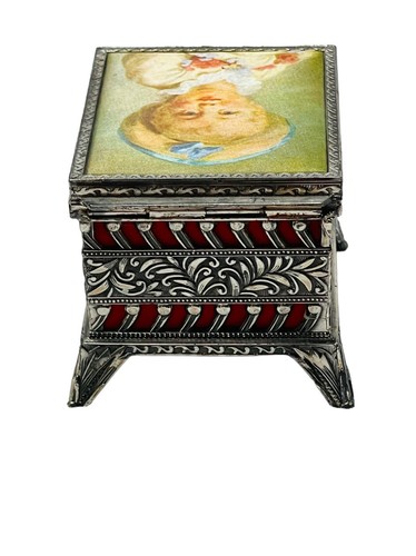 JUNGE ALS PIERROT SCHMUCKKÄSTCHEN VERSILBERT FRAGONARD REPRO MALEREI AUFKLAPPBAR 2”x 3” - Bild 4 von 10