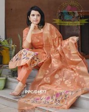 3pcs kurti set chanderi silk kurti with jamdani work along with pant and dupatta