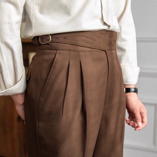 Air Breathable Men Pants with Belt Pleated Formal Tuxedo Suit Wedding 9-Point - Picture 11 of 12