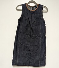 Lauren By Ralph Lauren Women's Dark Blue Denim Sheath Dress Leather Trim 6P